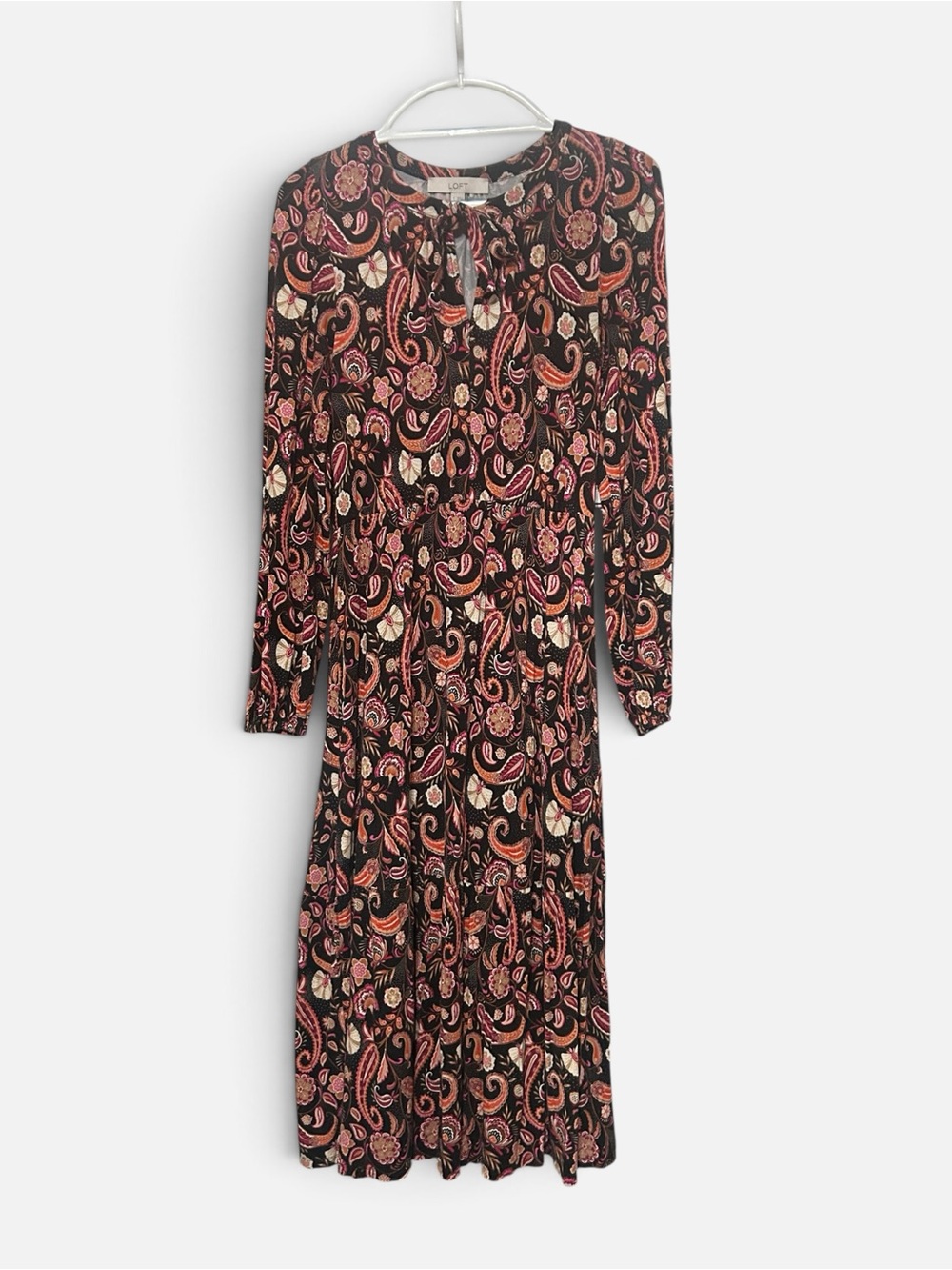 LOFT Paisley Long Sleeve Knit Midi Dress Women’s Size Small / Medium
